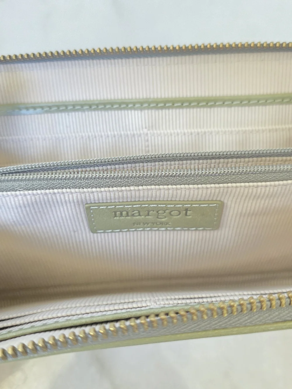 Margot New York Gabby Large Leather Zip Around Wallet Wristlet in Sage Green